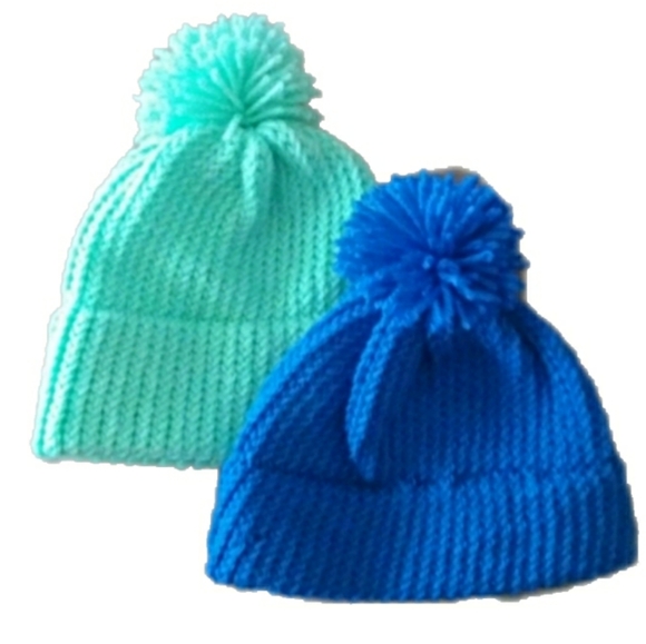 Crochet Carousel Other - Blue Mint Toddler Knitted Pompom Beanie Hats NWT